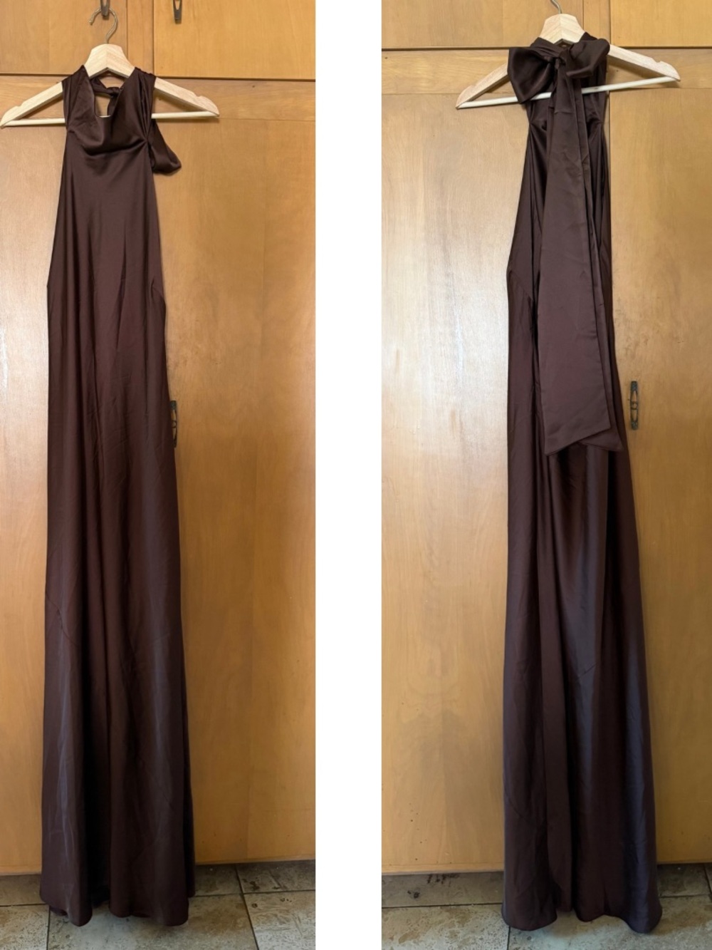 Show Me Your MuMu Lisa Maxi Dress - Chocolate Luxe Satin Size Small - Picture 3 of 7
